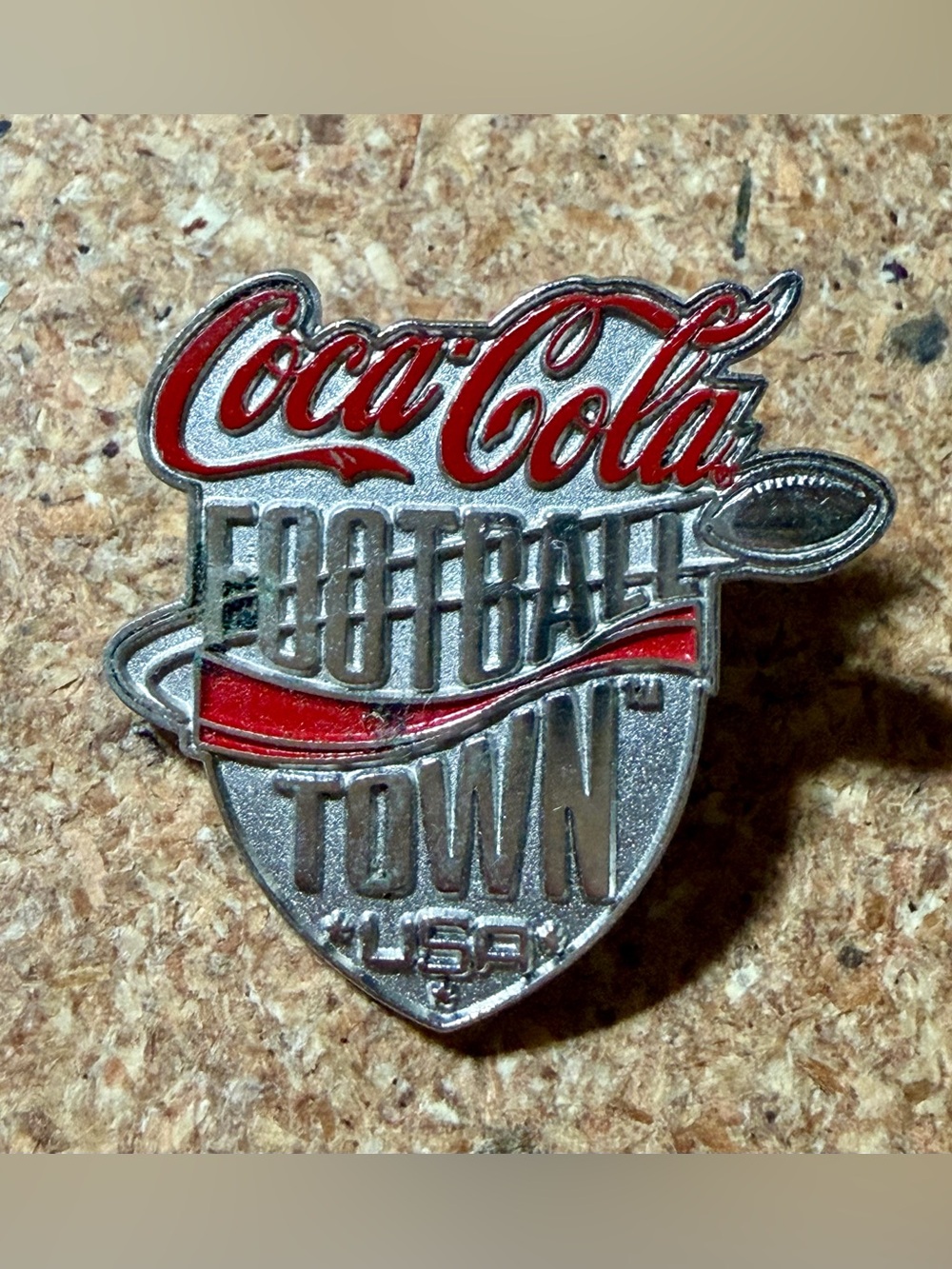 Vintage Coca-Cola Football Town USA Red Silver Coke Collectible Lapel Hat Pin